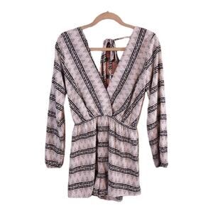 Audrey 3+1 Geometric Print Long Sleeve Faux Wrap Romper Bohemian Women's S